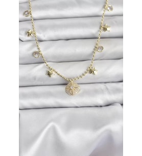 Pirinç Gold Renk Zirkon Taşlı Kutup Yıldızı Model Kadın Kolye - TJ-BKO10647