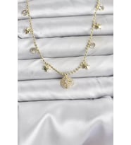 Pirinç Gold Renk Zirkon Taşlı Kutup Yıldızı Model Kadın Kolye - TJ-BKO10647