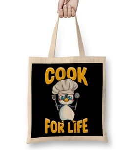 Cute Penguin Cook For Life Cooking Kitchen Animal Bez Çanta Uzun Saplı