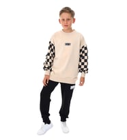 Erkek Çocuk East Coast Yazılı Kolları Dama Desenli Sweatshirt
