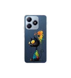 Realme C63 ile Uyumlu Splash Kedi Tasarımlı Şeffaf Silikon Kılıf
