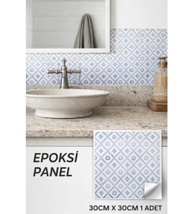30cm×30cm Bluessa Epoksi 1 Adet 3D Yapışkanlı Duvar Paneli Kağıdı Sticker Mutfak Banyo Salon Ofis (Mavi)