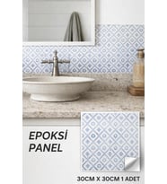 30cm×30cm Bluessa Epoksi 1 Adet 3D Yapışkanlı Duvar Paneli Kağıdı Sticker Mutfak Banyo Salon Ofis (Mavi)