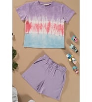 Batik Yıkamalı Lila Tshirt Şort Takım