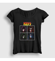 Presmono Kadın Siyah Band Kiss T-Shirt 90948tt
