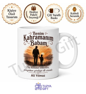 Benim Kahramanım Babam Yazılı Kupa Bardak Babalar Günü Hediyesi