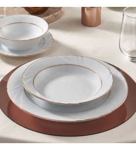 GÜRAL PORSELEN Soprano 23 Cm Çukur Yemek Tabağı 6 Adet Çift Altın Yaldız