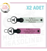Beyaz-Pembe, Yol Tutkunları, İsim Plaka ve B Rh (-) Kan Grubu Yazılı Kişiye Özel 2'li Anahtarlık Set