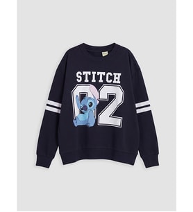 LCW Kids Lacivert Stitch Baskılı Kız Çocuk Sweatshirt