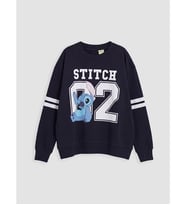 LCW Kids Lacivert Stitch Baskılı Kız Çocuk Sweatshirt
