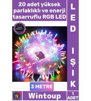 #Işık Renkli Dekoratif Pilli Yılbaşı Animasyonlu 2 Kademeli Şeffaf Kablo 3 Metre 20 Led Şık RGB Işık