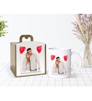 BK Gift Kişiye Özel Ahşap Kutuda Fotoğraflı Mesajlı Beyaz Kupa Bardak-1