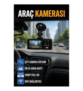 1080P Full HD WiFi Çift Kameralı Araç İçi Kayıt Kamerası – 170° Geniş Açılı Araç Kamerası