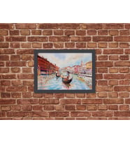 Ahşap Kendinden Çerçeveli Tablo - Venedik Kanalı Turist Gezi Tablosu, Standart - 20x28cm (Çok Renkli)