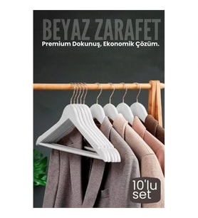Mey İthalat® 10'lu Lüks Beyaz Elbise Ceket Askısı - Ergonomik & Kaymaz Plastik Askı Seti - Ahşap Gö