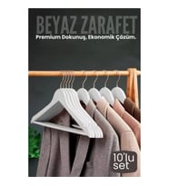 Mey İthalat® 10'lu Lüks Beyaz Elbise Ceket Askısı - Ergonomik & Kaymaz Plastik Askı Seti - Ahşap Gö