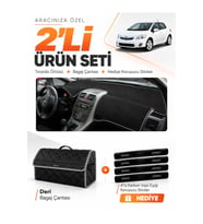 TOYOTA AURIS E150 (2006-2012) Uyumlu Torpido Örtüsü + Deri Bagaj Çantası + Sticker Seti - Siyah Gri