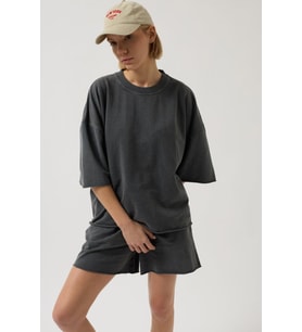 Oversize Lazer Kesim Bisiklet Yaka T-Shirt