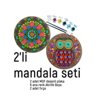 2Li Mandala Boyama Seti- 2 DESENLİ PLAKA-6 RENK AKRİLİK BOYA-2 ADET FIRÇA