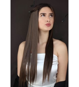 Caş Dekorasyon Isıya Dayanıklı Yarımay Çıt Çıt Saç - HT6K# - Kestane Kahvesi - Düz - 60 Cm - 110 Gr