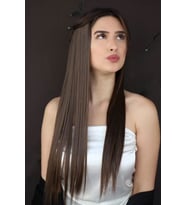 Caş Dekorasyon Isıya Dayanıklı Yarımay Çıt Çıt Saç - HT6K# - Kestane Kahvesi - Düz - 60 Cm - 110 Gr