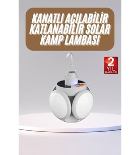 Katlanabilir Askılı Kamp Lambası 5 Kanatlı Pratik Güneş Enerjili