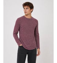Erkek Bordo Uzun Kollu Tişört - Likralı Dokulu Oval Kesim