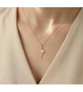 Kişiye Özel 925 Ayar Gümüş Minimal Zarif Flamingo Kolye (Rose)