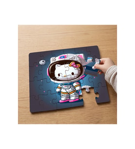 Astronot Kedicik Tasarımlı 24 Parça Ahşap Çocuk Puzzle MPK0093