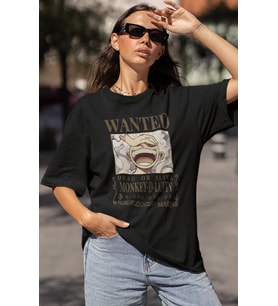 Wanted Dead Or Alive Monkey D. Luffy Baskılı Unisex Oversize One Piece Anime Karakter Tişört