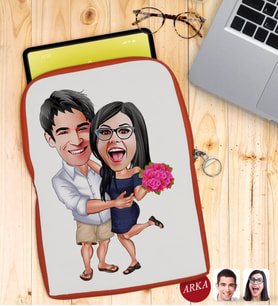 BK Gift Kişiye Özel Sevgililer Karikatürlü Taşınabilir Koruyucu Tablet Kılıfı & Organizer Çanta - Turuncu-108