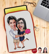 BK Gift Kişiye Özel Sevgililer Karikatürlü Taşınabilir Koruyucu Tablet Kılıfı & Organizer Çanta - Turuncu-108