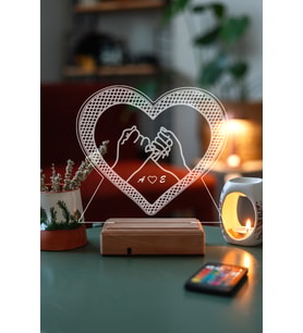 Sevgiliye Hediye 3D 2 El Kalp 16 Renk Dekoratif Led Lamba