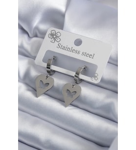 pilelistore 316L Çelik Gümüş Renk Kalp Model Kelebek İşleme Kadın Küpe - TJ-BKP7950