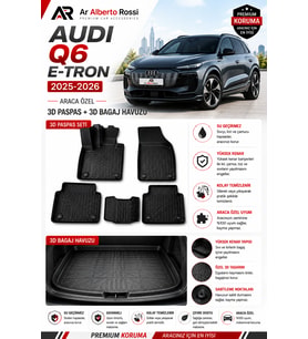 AUDI Q6 E-TRON 2025-2026 Araca Özel 3D Paspas + 3D Bagaj Havuzu