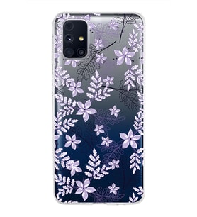 Samsung Galaxy M31s Kapak Floral Lila Tasarımlı Şeffaf Silikon Kılıf