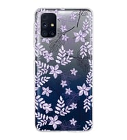 Samsung Galaxy M31s Kapak Floral Lila Tasarımlı Şeffaf Silikon Kılıf