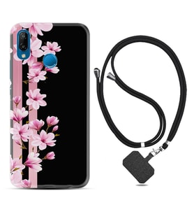 Huawei P20 Lite Mate 10 20 Lite Pro P40 Lite KılıfBoyun Askılı Silikon Pink Flowers 3 1393