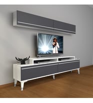 Decoraktiv Ekoflex 5 Mdf Silver Tv Ünitesi Tv Sehpası - Beyaz Antrasit (Beyaz - Antrasit)