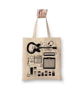 Gitar Amfi Gitarist Pedal Kedi Beyaz Bez Çanta Uzun Saplı Alışveriş Çantası Plaj Çantası