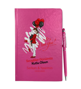 Sevgililer Gününe Özel Pembe Defter Kalem & Hediye Seti 19