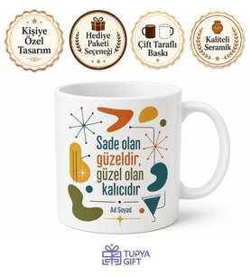 Mid-Century Modern Tasarım Baskılı Porselen Kupa Bardak Retro Hediye
