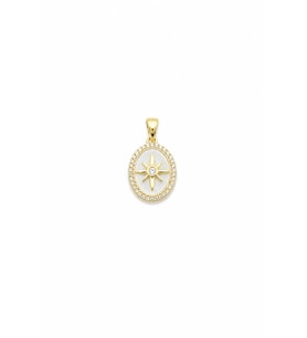 Zirkon Taş Çerçeveli Beyaz Kutup Yıldızı Kolye Ucu - Gold Renk Kararmaz 1.7 cm