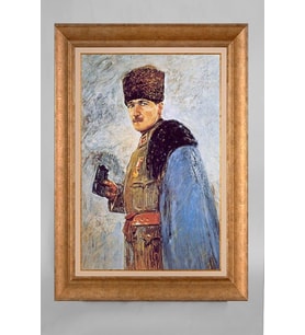 Altın Varaklı Çerçeveli Paspartulu Atatürk Tablo a413 (Gold)