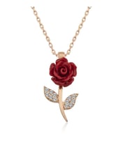Kırmızı Gül Tasarımlı Gümüş Kolye Rose