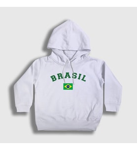 Presmono Unisex Çocuk Beyaz Brasil Brazil Brezilya Bayrağı Kapüşonlu Sweatshirt 479560tt (Beyaz)
