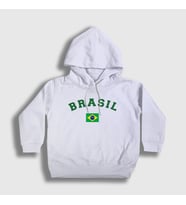 Presmono Unisex Çocuk Beyaz Brasil Brazil Brezilya Bayrağı Kapüşonlu Sweatshirt 479560tt (Beyaz)