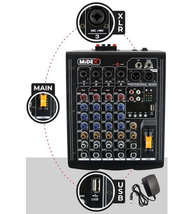 Midex MP-400 Amfili Power Mikser 2x200 WATT 4 Kanal (Bluetooth USB Efekt Kayıt)