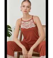 Night Kadın Dantel Detaylı Relaxed Pijama Takımı 4745