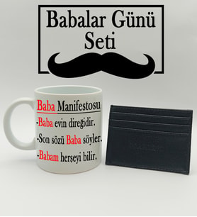 Babalar Gününe Özel Baba Manifestosu Tasarımlı Kupa & Kartlık Hediye Seti